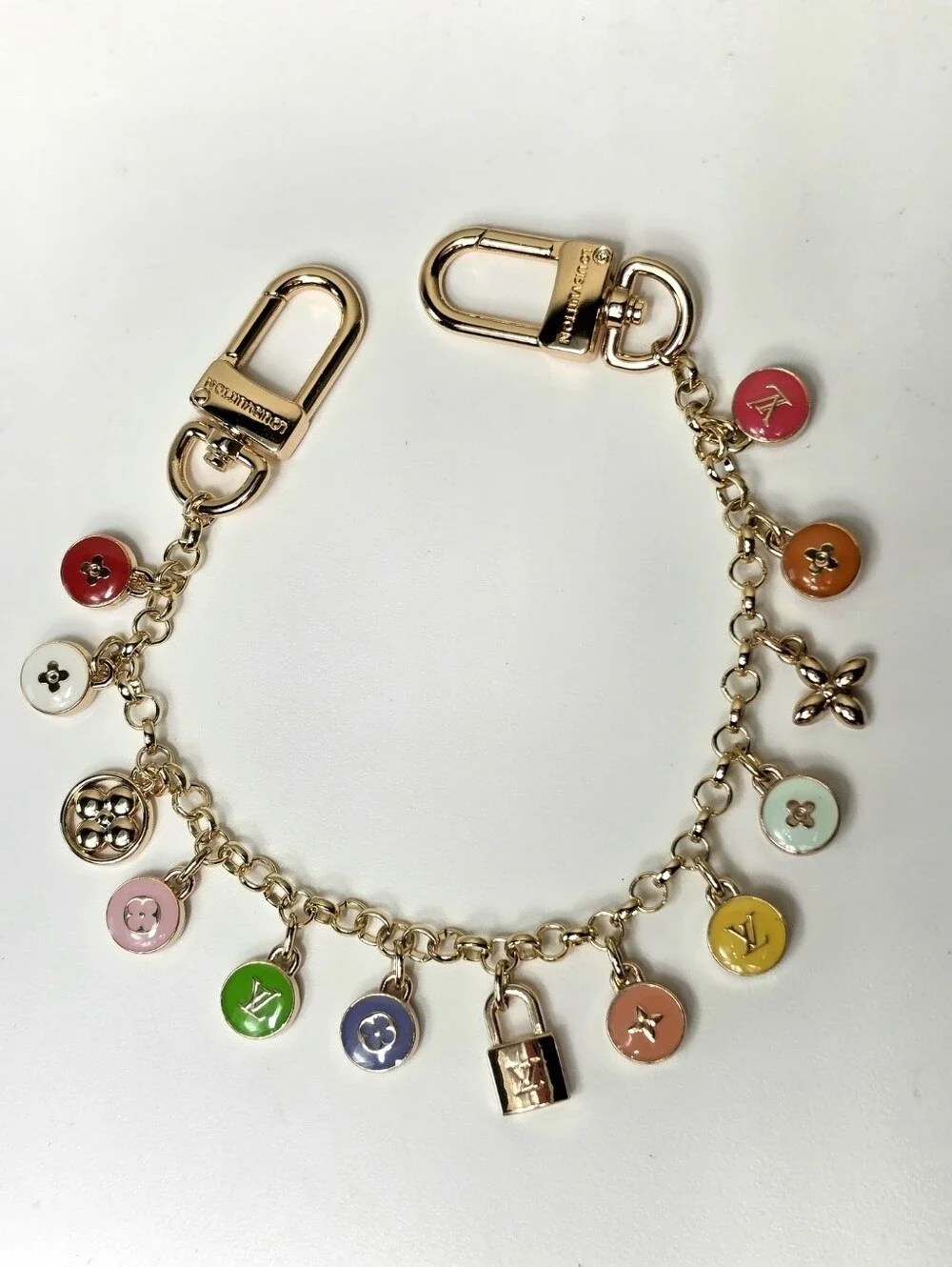 Louis Vuitton Women Gold Tone Multicolor Logo Chain Bag Charm